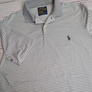 Polo Ralph Lauren Performance Gray White Striped Shirt Golf Mens Size Medium